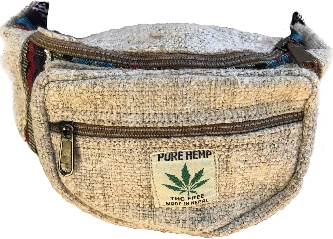 Karma Handicrafts Unisex Hippie Hemp Handmade Travel Hip Waist Belt Bag Crossbody Waist packs (Multicolor)