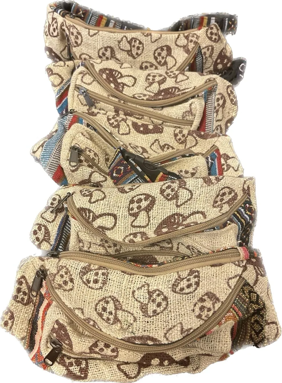 Karma Handicrafts Unisex Hippie Hemp Handmade Travel Hip Waist Belt Bag Crossbody Waist packs (Mushroom Print)