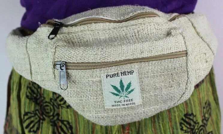 Karma Handicrafts Unisex Hippie Hemp Handmade Travel Hip Waist Belt Bag Crossbody Waist packs (Natural)