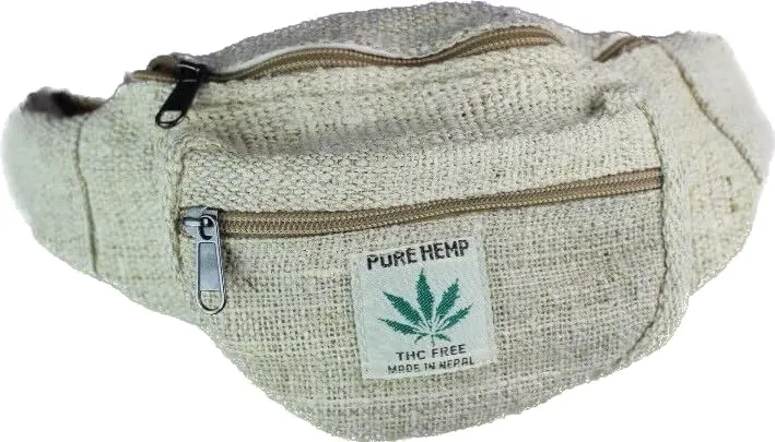 Karma Handicrafts Unisex Hippie Hemp Handmade Travel Hip Waist Belt Bag Crossbody Waist packs (Natural)