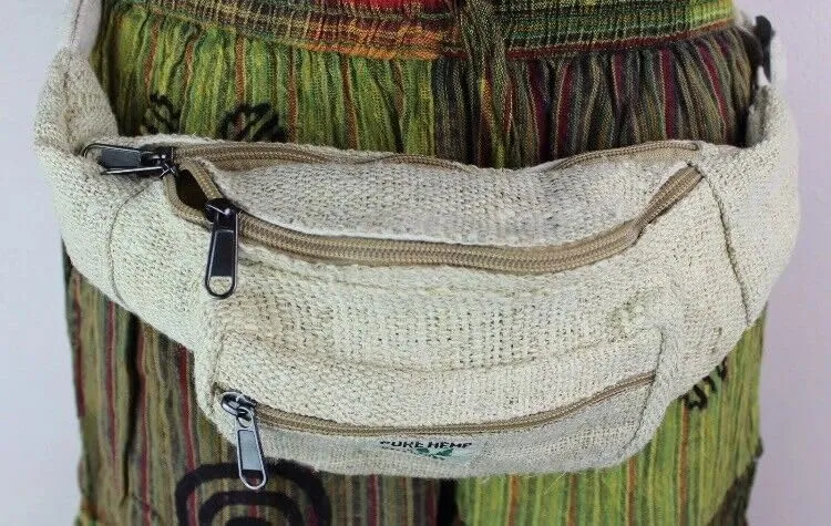Karma Handicrafts Unisex Hippie Hemp Handmade Travel Hip Waist Belt Bag Crossbody Waist packs (Natural)