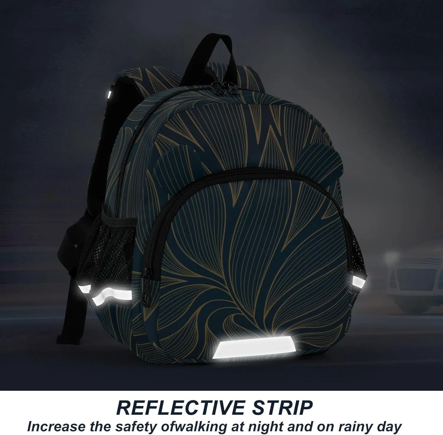 Kids Backpack Golden Leaves Modern Stripes Toddler Bookbag, Mini Travel Bag for Baby Girl Boy 3-6 Years M