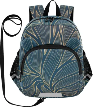 Kids Backpack Golden Leaves Modern Stripes Toddler Bookbag, Mini Travel Bag for Baby Girl Boy 3-6 Years M