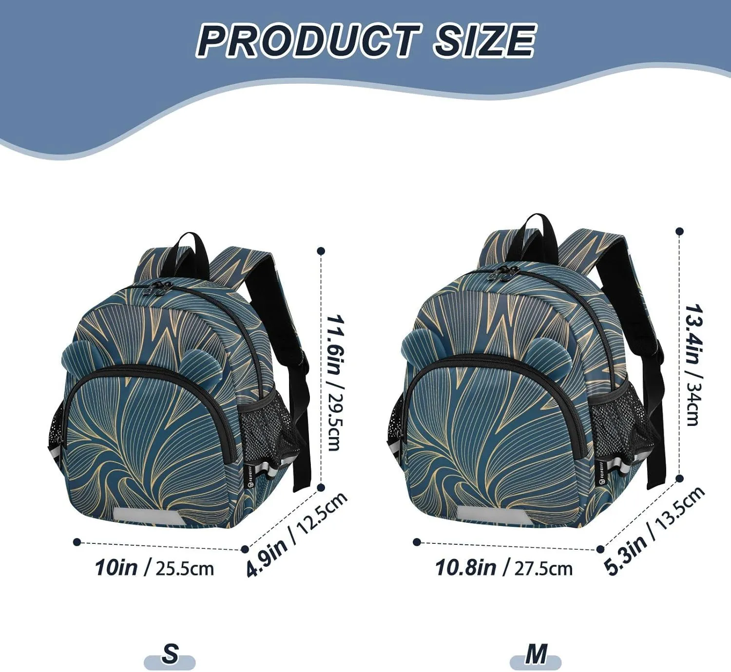 Kids Backpack Golden Leaves Modern Stripes Toddler Bookbag, Mini Travel Bag for Baby Girl Boy 3-6 Years M