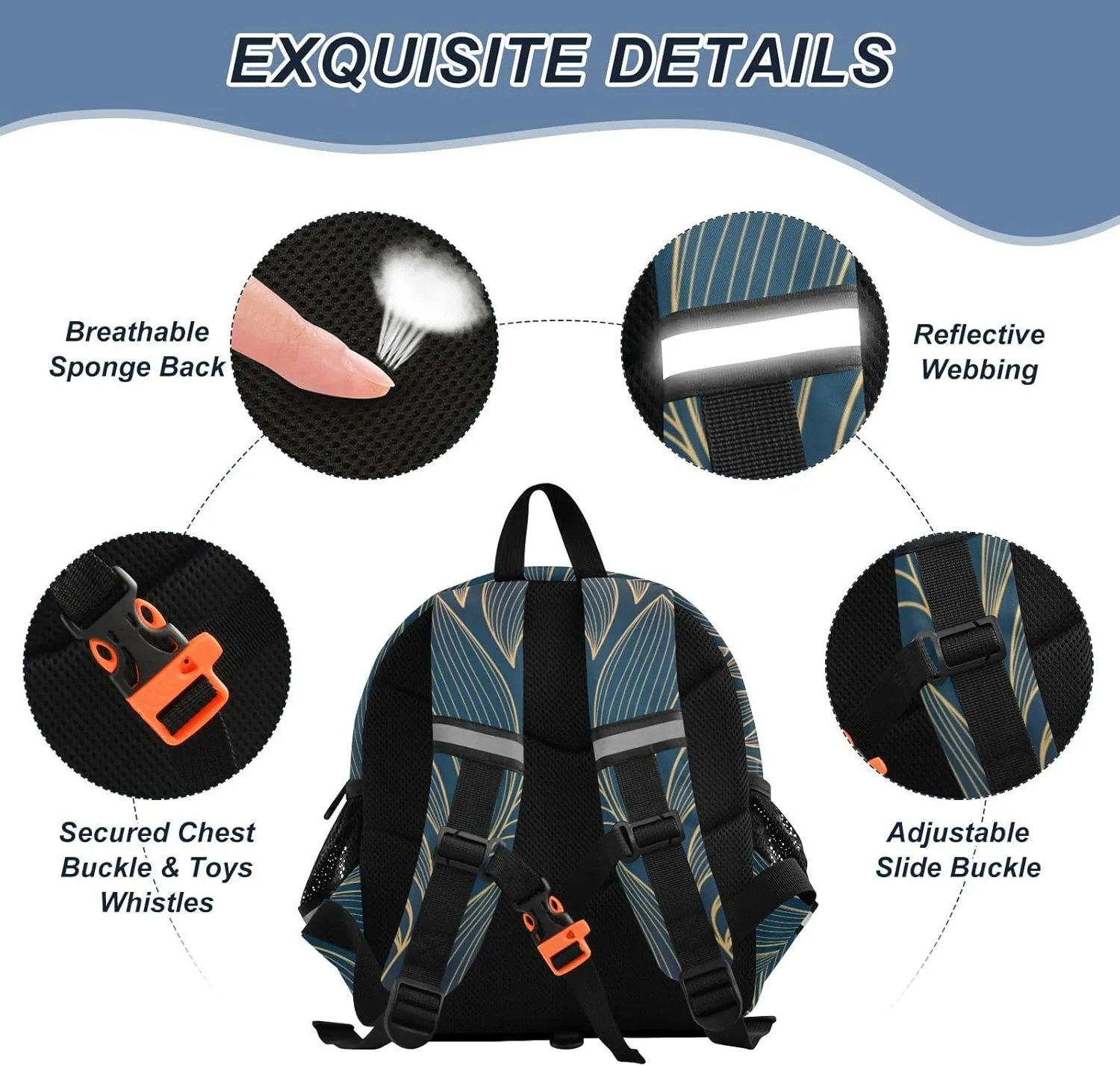 Kids Backpack Golden Leaves Modern Stripes Toddler Bookbag, Mini Travel Bag for Baby Girl Boy 3-6 Years M