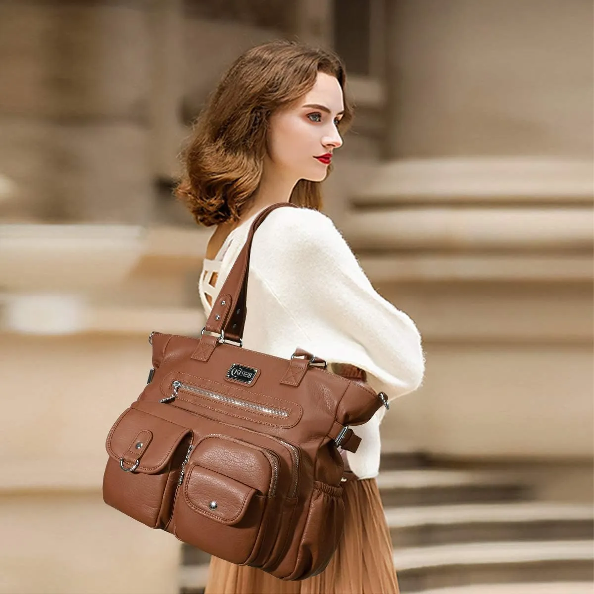 KL928 Large Purses for Women Shoulder Bag Tote Handbags Stylish Vegan Leather Hobo Bags Ladies