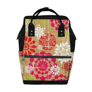 Kuizee Diaper Bag Backpack Multifunction Bag Floral Ornament Fashionable Modern Mutispandex Big Capacity Casual Daypack Mummy Bag Maternity Bag 17 Inch