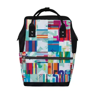 Kuizee Diaper Bag Backpack Multifunction Bag Letters Modern Stylish Abstract Decor Mutispandex Big Capacity Casual Daypack Mummy Bag Maternity Bag 17 Inch
