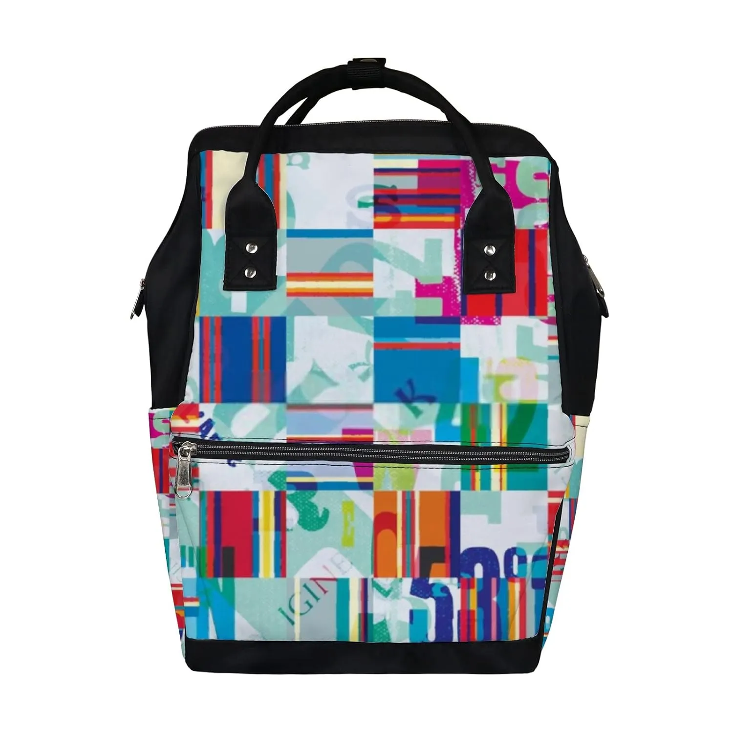 Kuizee Diaper Bag Backpack Multifunction Bag Letters Modern Stylish Abstract Decor Mutispandex Big Capacity Casual Daypack Mummy Bag Maternity Bag 17 Inch