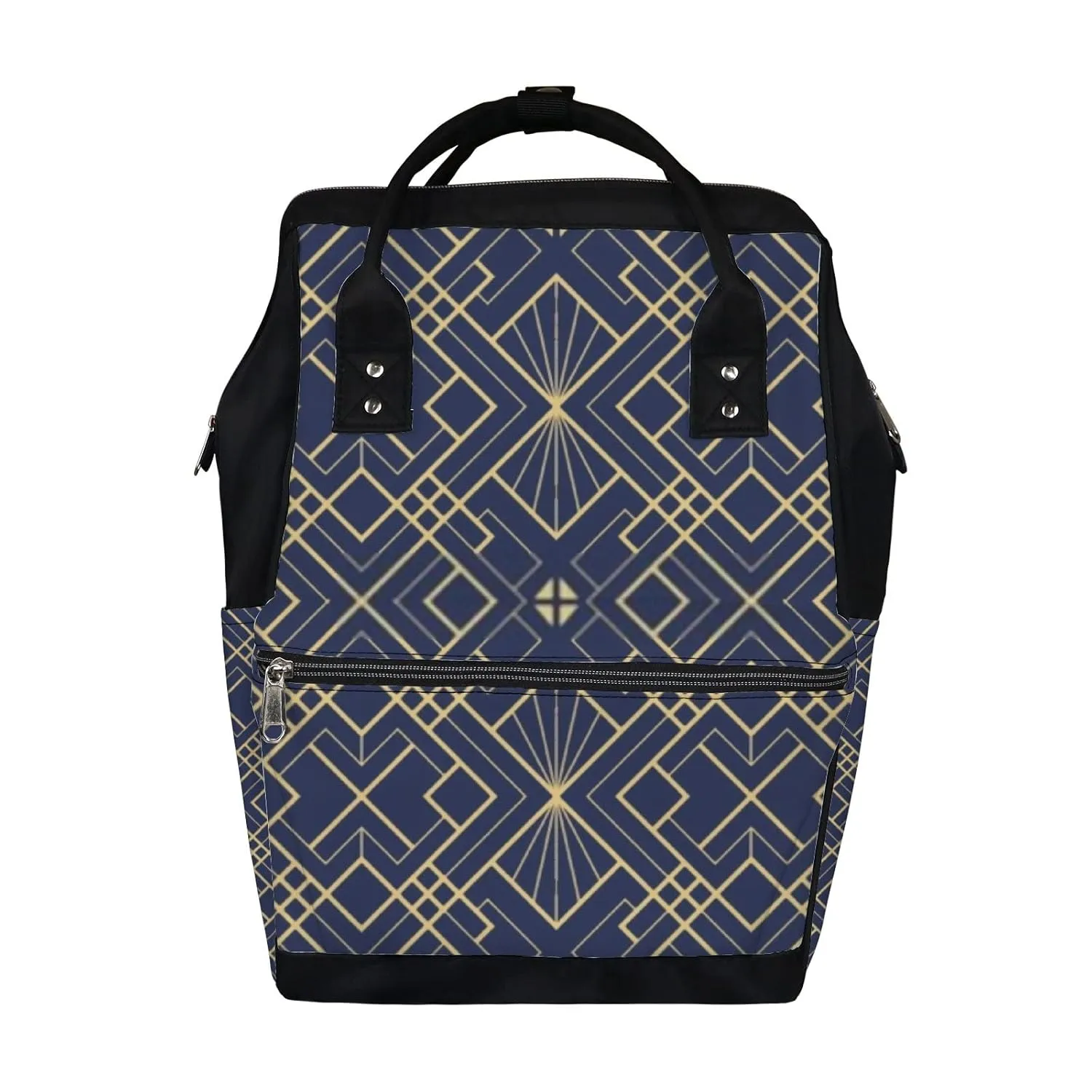 Kuizee Diaper Bag Backpack Multifunction Bag Luxury Modern Geometric Golden Line Mutispandex Big Capacity Casual Daypack Mummy Bag Maternity Bag 17 Inch