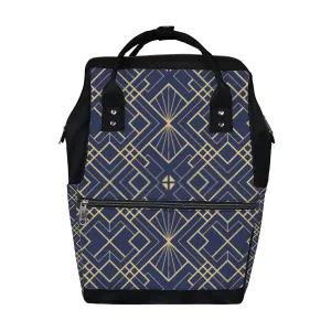 Kuizee Diaper Bag Backpack Multifunction Bag Luxury Modern Geometric Golden Line Mutispandex Big Capacity Casual Daypack Mummy Bag Maternity Bag 17 Inch