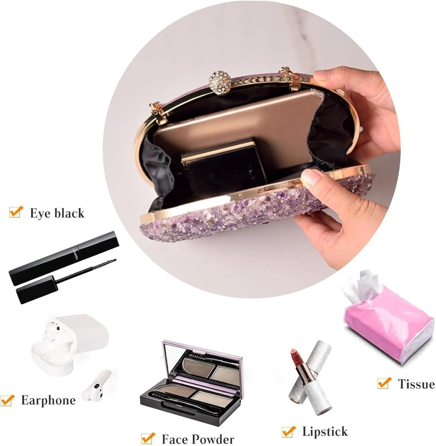 Ladies Handbag With Detachable Elegant Shoulder Sparkly Weeding Women Evening Sequin Clutch Bridal Wedding Purse