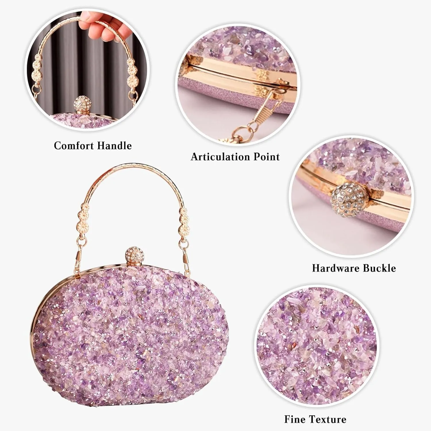 Ladies Handbag With Detachable Elegant Shoulder Sparkly Weeding Women Evening Sequin Clutch Bridal Wedding Purse