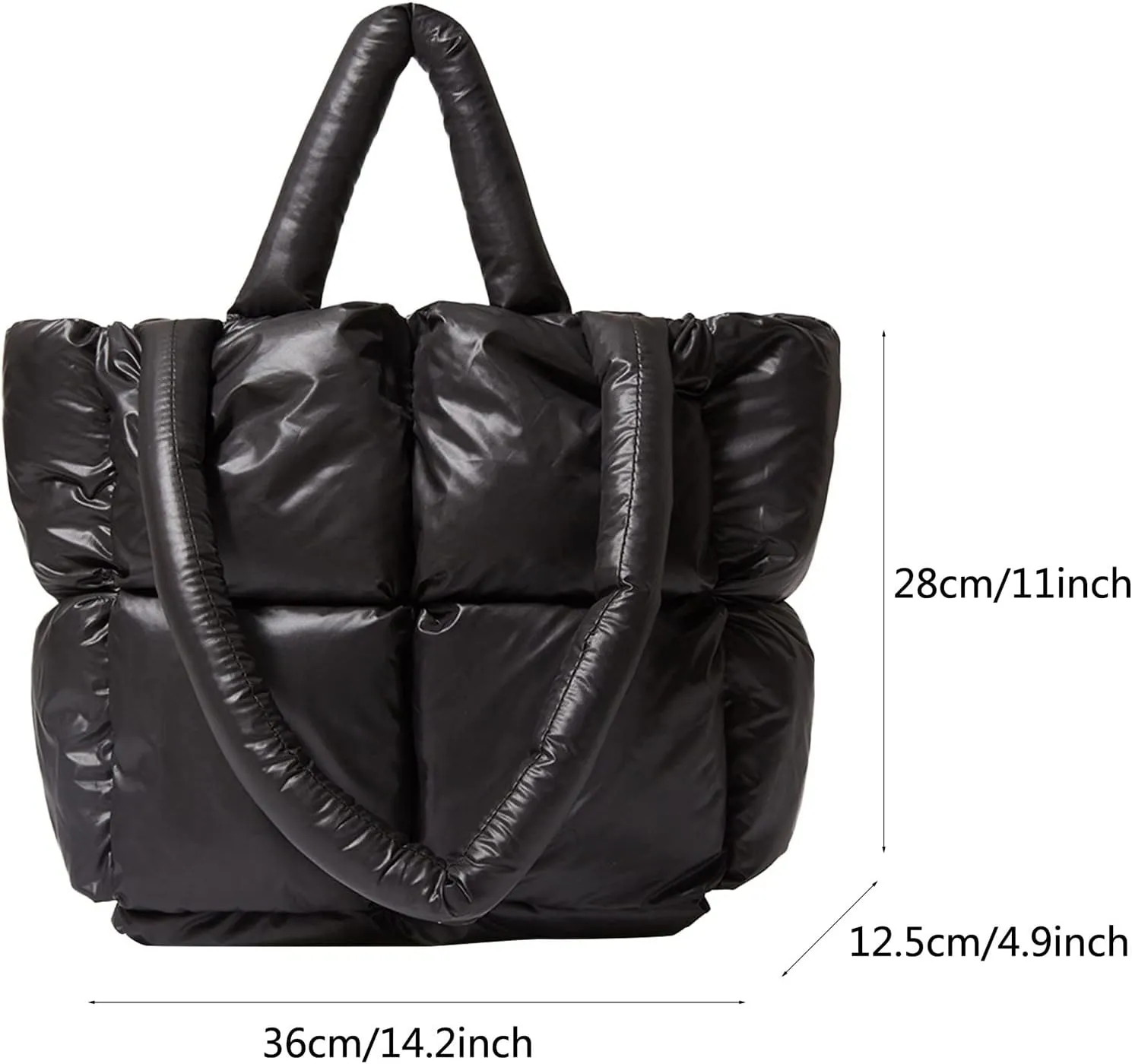 Ladies Large Quilted Tote Bag Winter Soft Quilted Shoulder Bag Down Shoulder Bags Ladies Handbag Small (White, One Size)