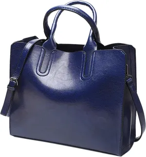 Ladies Shoulder Bag Fashion Solid Color Vintage Zipper Large Capacity Shoulder Handbag Handbags for (Blue, One Size)