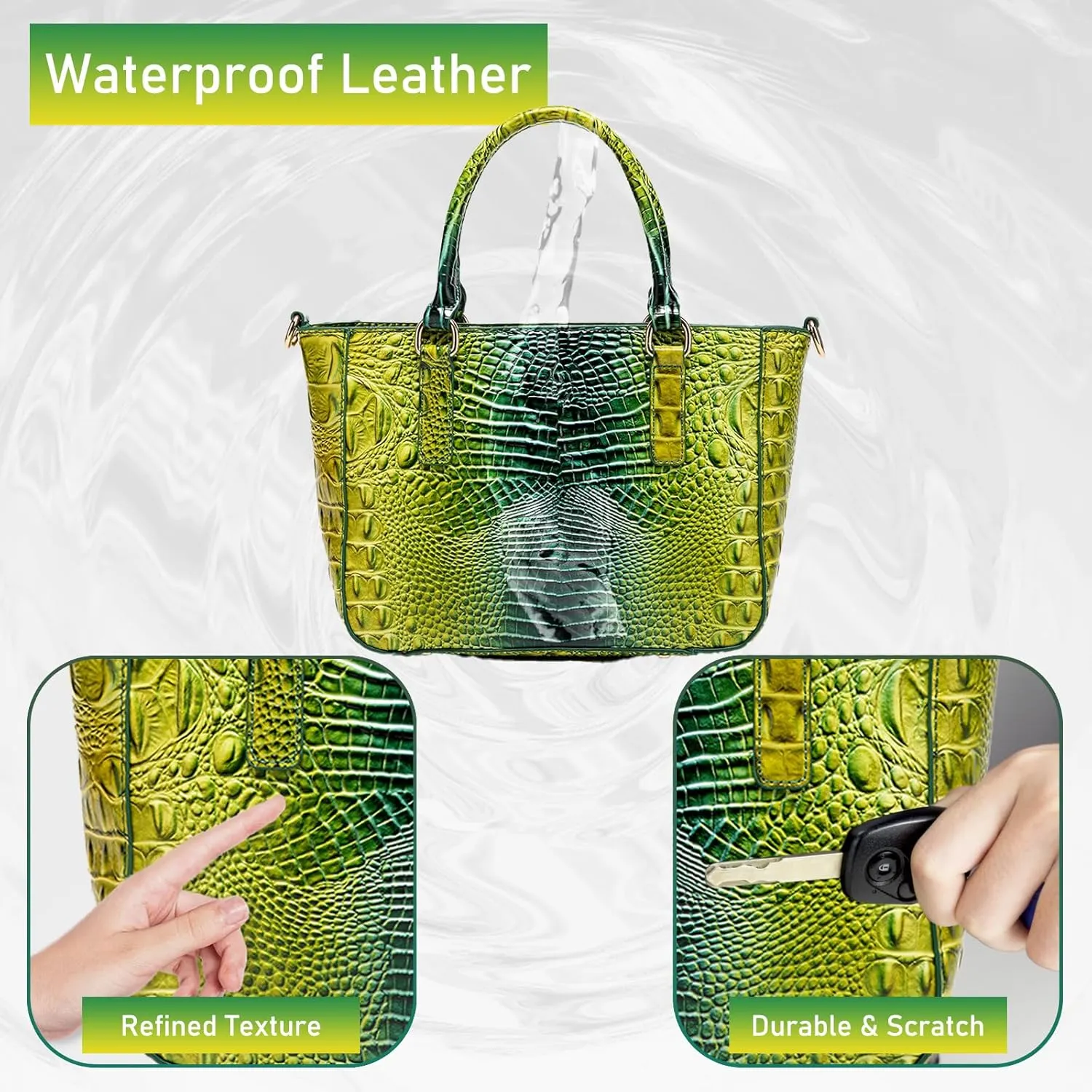 Ladies Tote Leather Bags for Women Crocodile Embossed Zipper Satchel Purse Elegant Compartments Crossbody Work