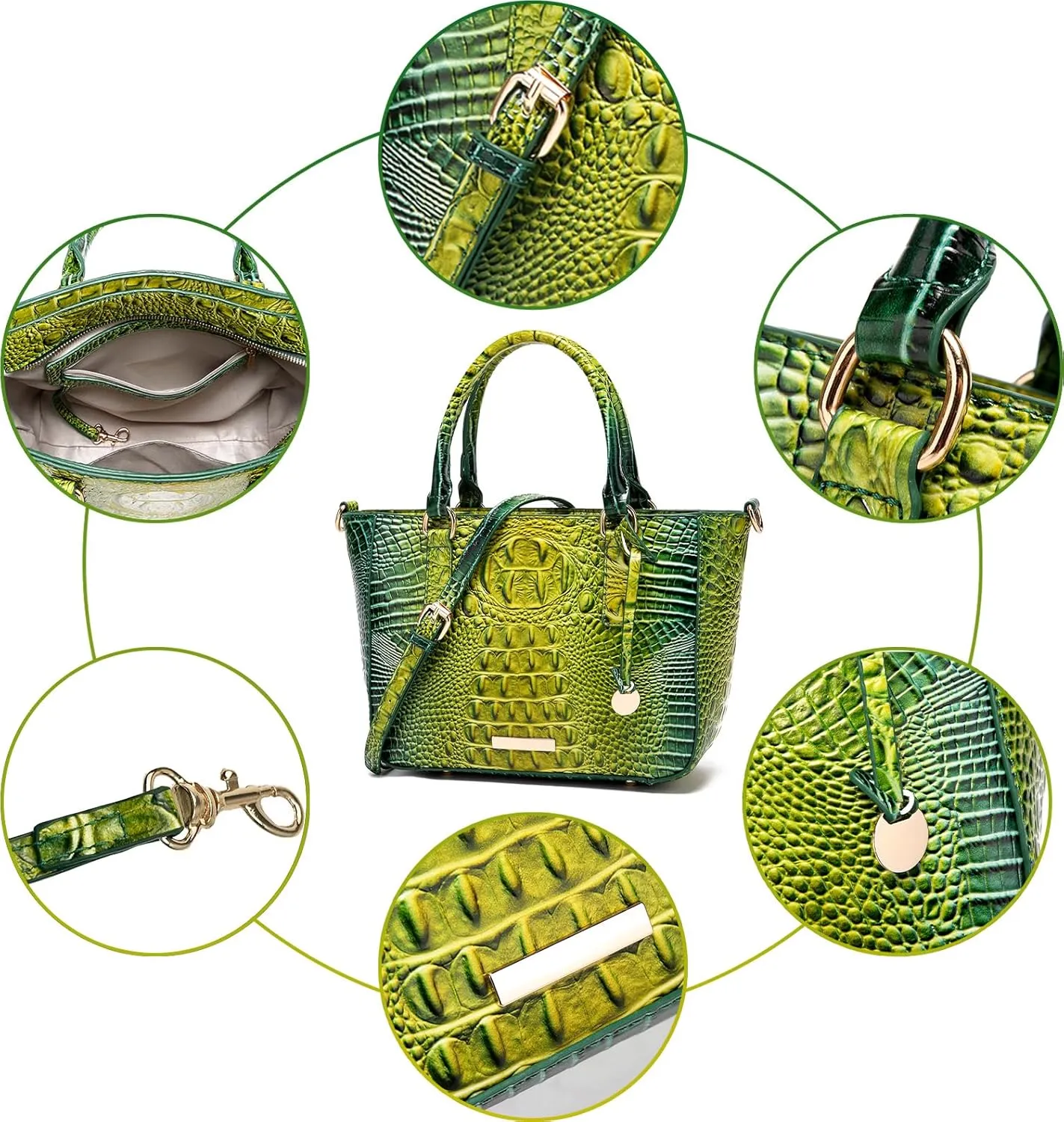 Ladies Tote Leather Bags for Women Crocodile Embossed Zipper Satchel Purse Elegant Compartments Crossbody Work