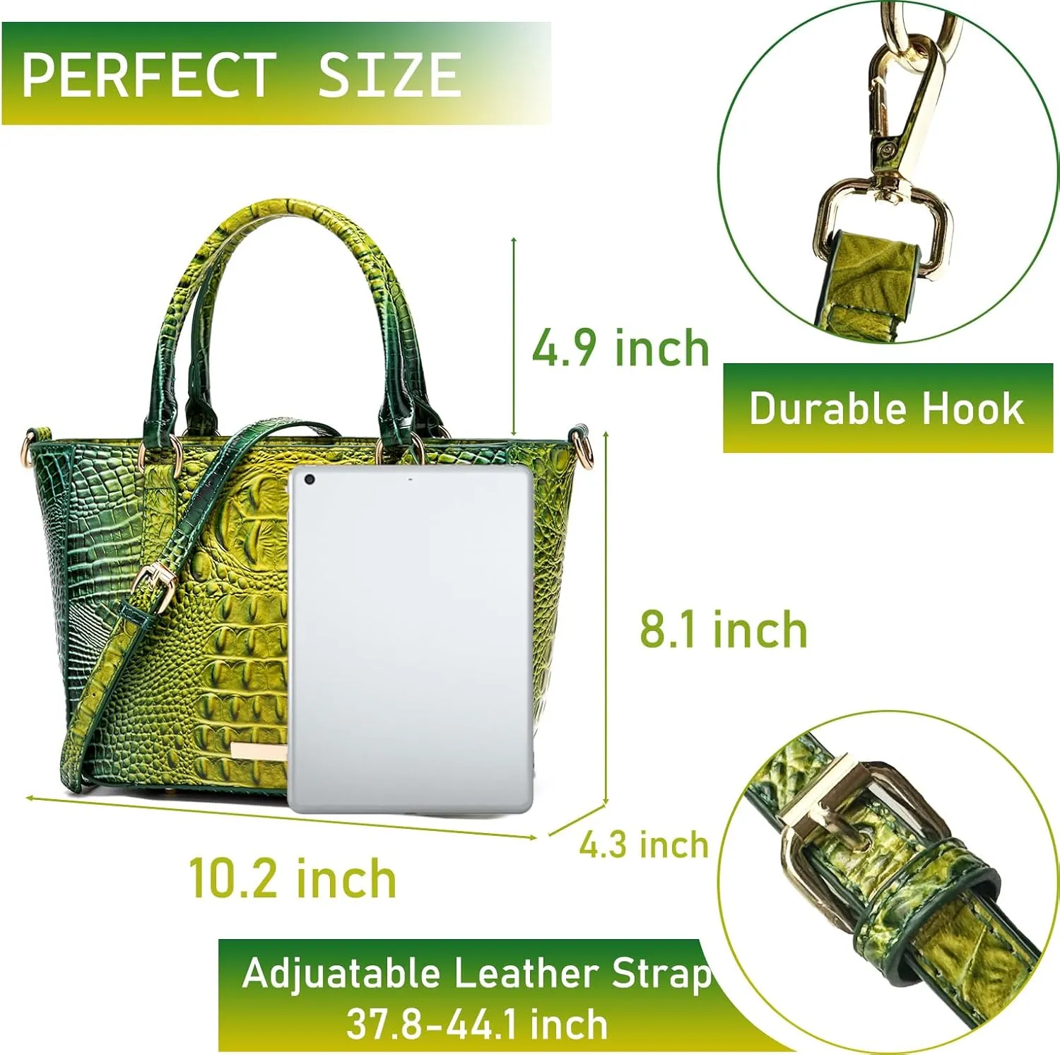 Ladies Tote Leather Bags for Women Crocodile Embossed Zipper Satchel Purse Elegant Compartments Crossbody Work