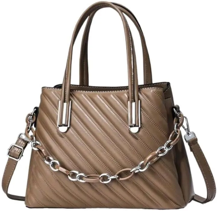 Lady Stylish Leisure Solid Shoulder Bag with Pocket Totes Stripe Cross-Body Bag Handbag Women Strap Tote Bag