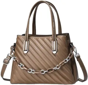 Lady Stylish Leisure Solid Shoulder Bag with Pocket Totes Stripe Cross-Body Bag Handbag Women Strap Tote Bag
