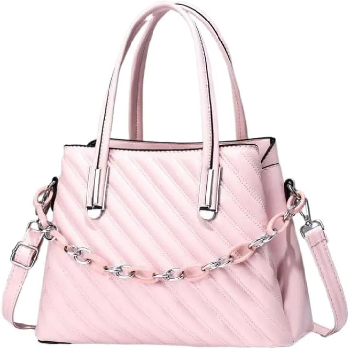 Lady Stylish Leisure Solid Shoulder Bag with Pocket Totes Stripe Cross-Body Bag Handbag Women Strap Tote Bag