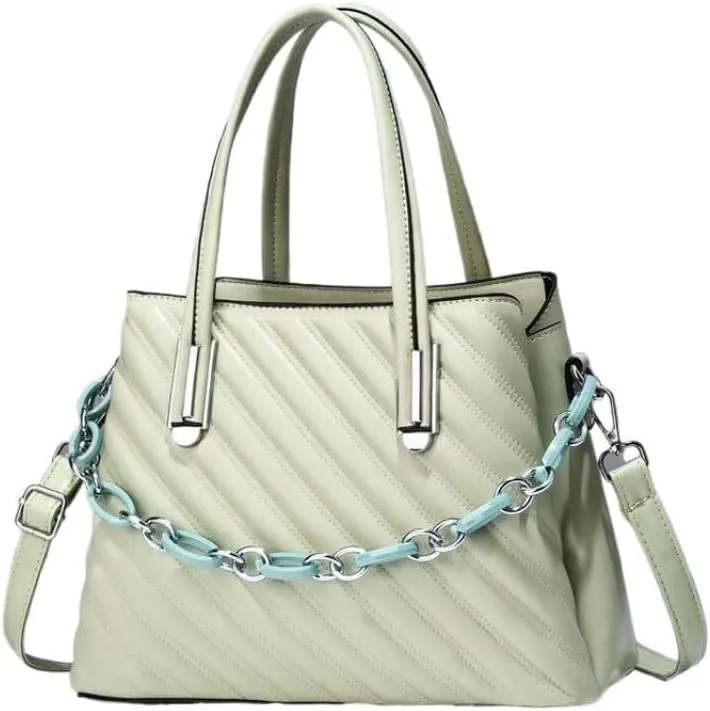 Lady Stylish Leisure Solid Shoulder Bag with Pocket Totes Stripe Cross-Body Bag Handbag Women Strap Tote Bag