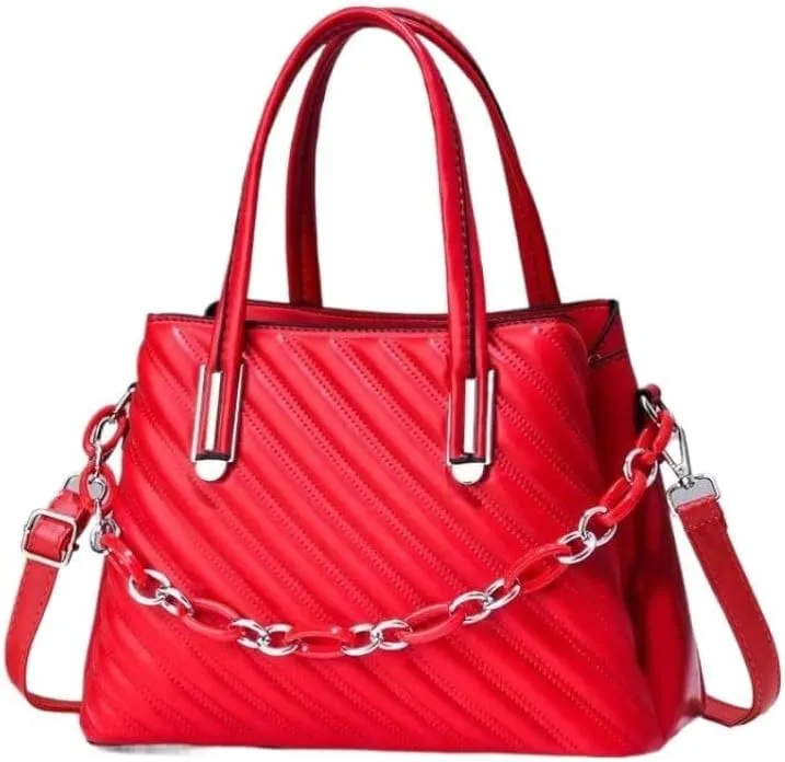 Lady Stylish Leisure Solid Shoulder Bag with Pocket Totes Stripe Cross-Body Bag Handbag Women Strap Tote Bag