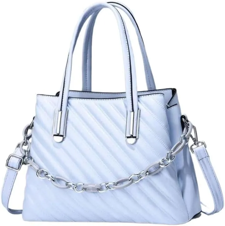 Lady Stylish Leisure Solid Shoulder Bag with Pocket Totes Stripe Cross-Body Bag Handbag Women Strap Tote Bag