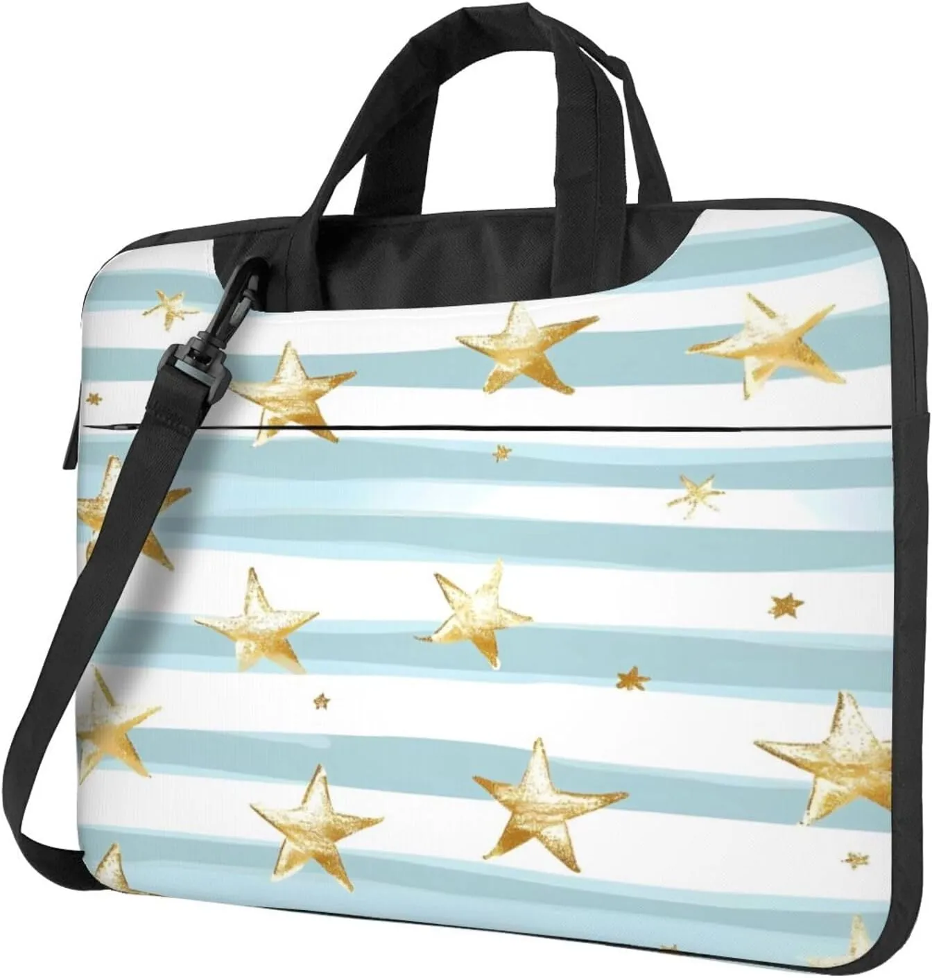 Laptop Bag Case Golden Stars Light Blue Stripes Computer Messenger Shoulder Bag Laptop Sleeve Briefcase