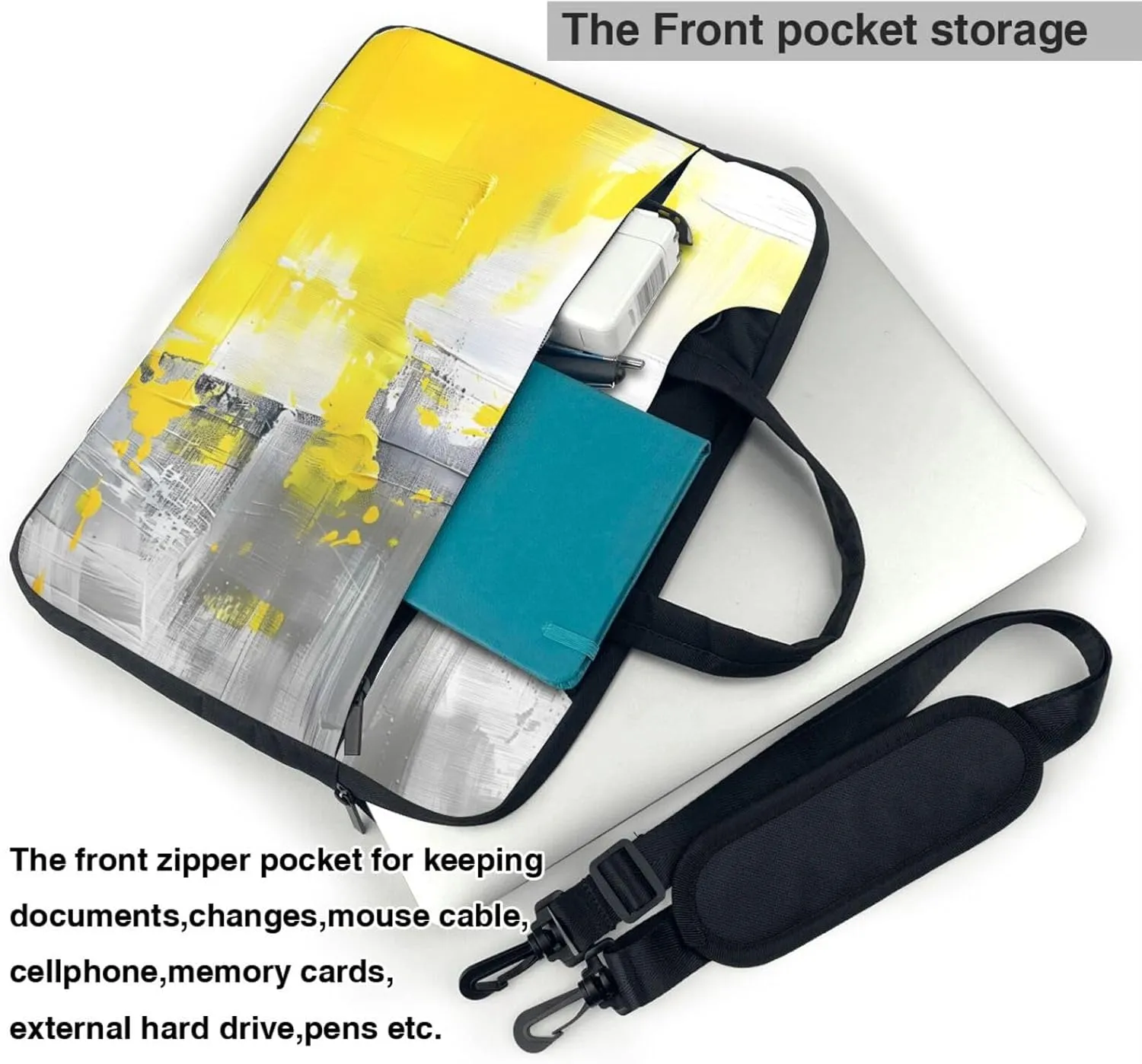 Laptop Bag Case Modern Art Yellow Beige Grey Texture Computer Messenger Shoulder Bag Laptop Sleeve Briefcase