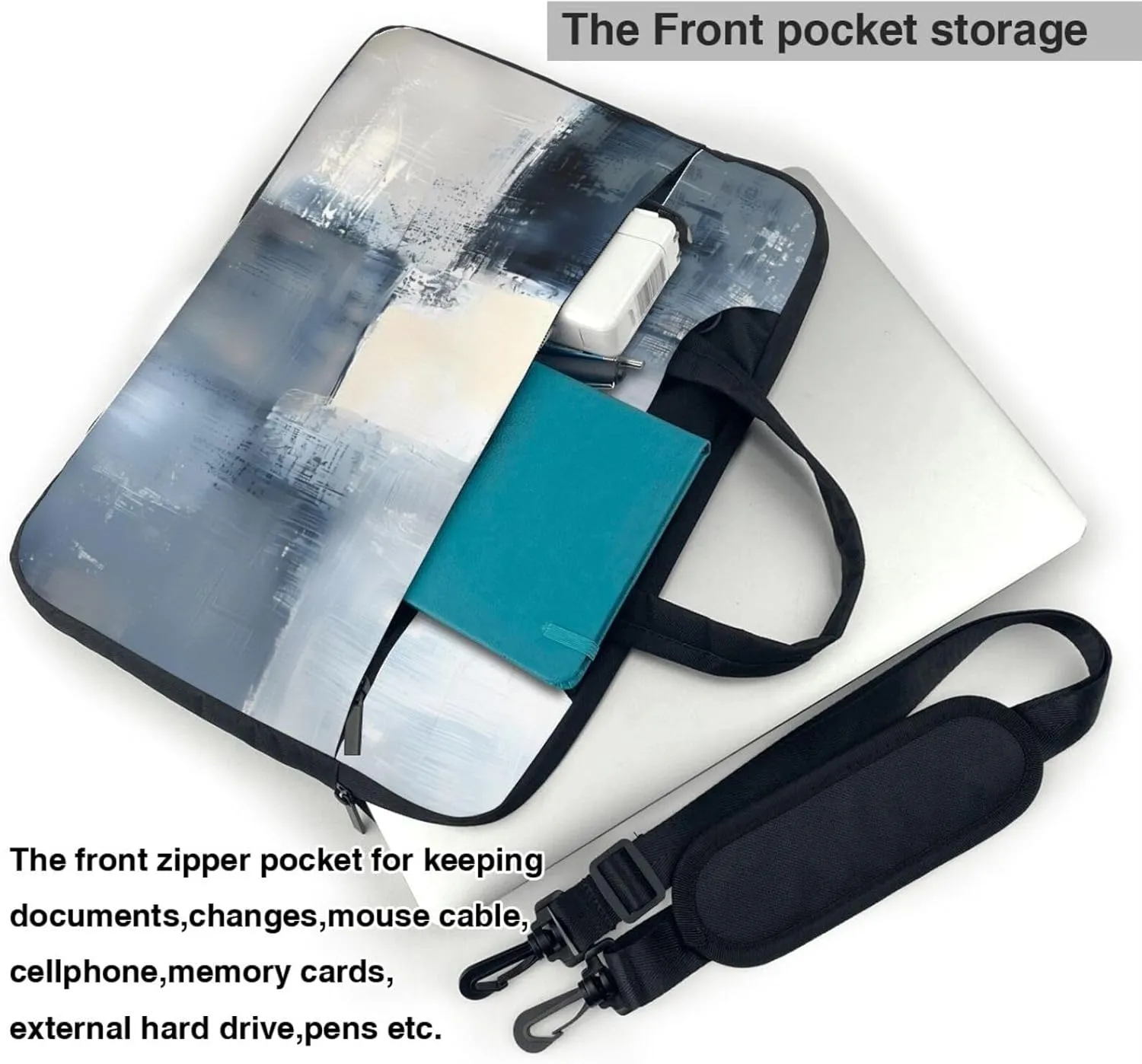 Laptop Bag Case Modern Blue Gray Art Painting Computer Messenger Shoulder Bag Laptop Sleeve Briefcase