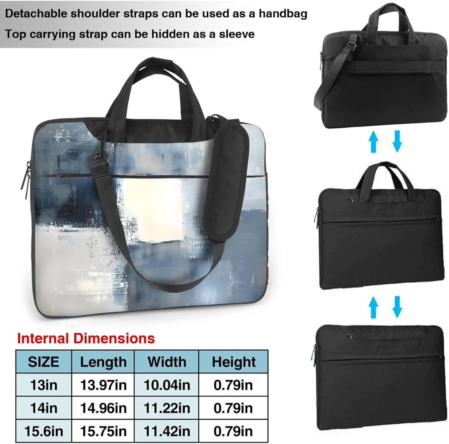 Laptop Bag Case Modern Blue Gray Art Painting Computer Messenger Shoulder Bag Laptop Sleeve Briefcase