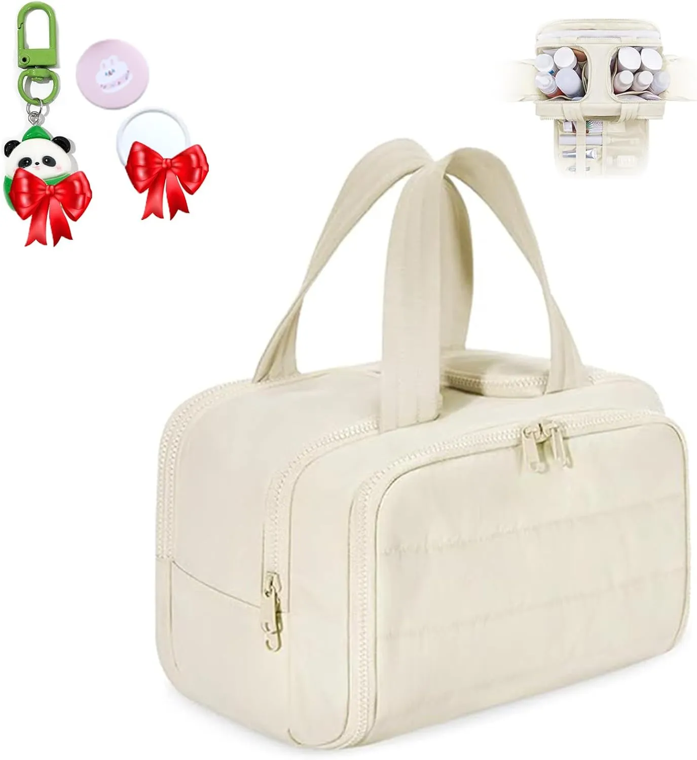 Large Capacity Wide-Open Travel Cosmetic Bag,Humidity Travel Cosmetic Bag,Cureeway Large Capacity TravelCosmetic Bags,4-In-1 Multi-Functional Toiletry Bag,Dry-And-Wet Separation (BEIGE)