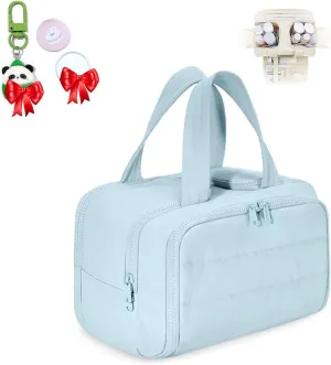 Large Capacity Wide-Open Travel Cosmetic Bag,Humidity Travel Cosmetic Bag,Cureeway Large Capacity TravelCosmetic Bags,4-In-1 Multi-Functional Toiletry Bag,Dry-And-Wet Separation (BLUE)