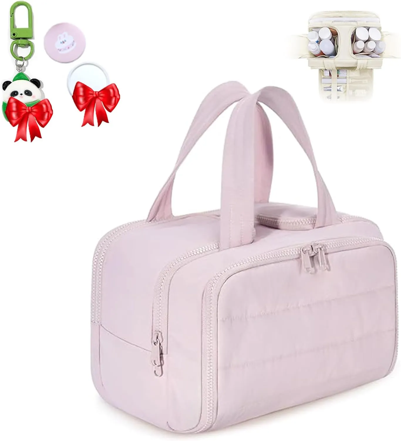 Large Capacity Wide-Open Travel Cosmetic Bag,Humidity Travel Cosmetic Bag,Cureeway Large Capacity TravelCosmetic Bags,4-In-1 Multi-Functional Toiletry Bag,Dry-And-Wet Separation (PINK)