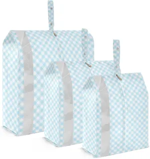 Light Blue Checked Packing Cubes Set of 3, Lightweight Travel Luggage Organizers Foldable Bags for Easy Packing and Organization
