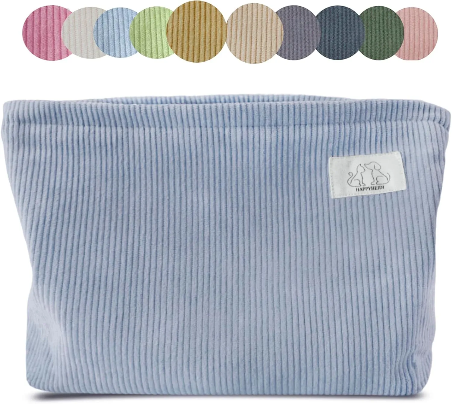 Light Blue Corduroy Makeup Bag Cosmetic Toiletry Travel Pouch, Make Up Accessory Purse Organizer, Canvas Lined