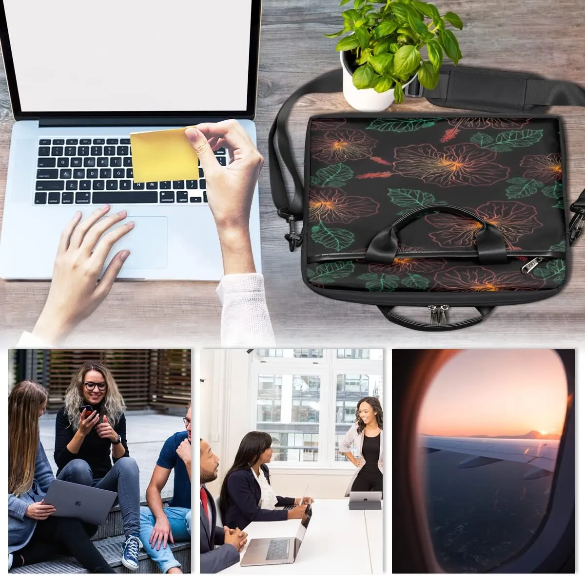 Light Blue Floral Flower Laptop Shoulder Messenger Bag Waterproof Laptop Briefcase with Handle and Padded Strap Case Sleeve