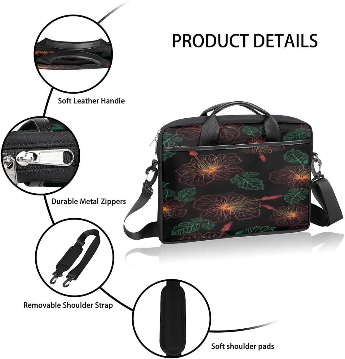 Light Blue Floral Flower Laptop Shoulder Messenger Bag Waterproof Laptop Briefcase with Handle and Padded Strap Case Sleeve