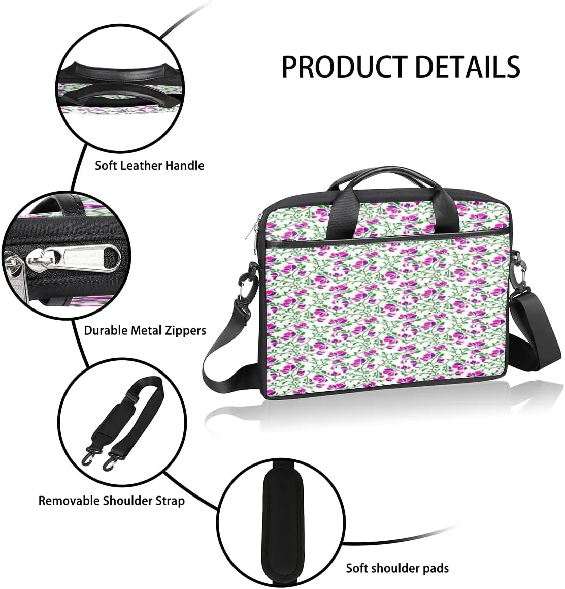 Light Blue Floral Flower Laptop Shoulder Messenger Bag Waterproof Laptop Briefcase with Handle and Padded Strap Case Sleeve