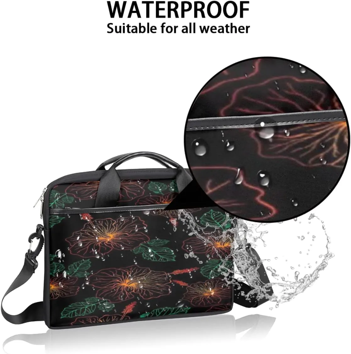 Light Blue Floral Flower Laptop Shoulder Messenger Bag Waterproof Laptop Briefcase with Handle and Padded Strap Case Sleeve