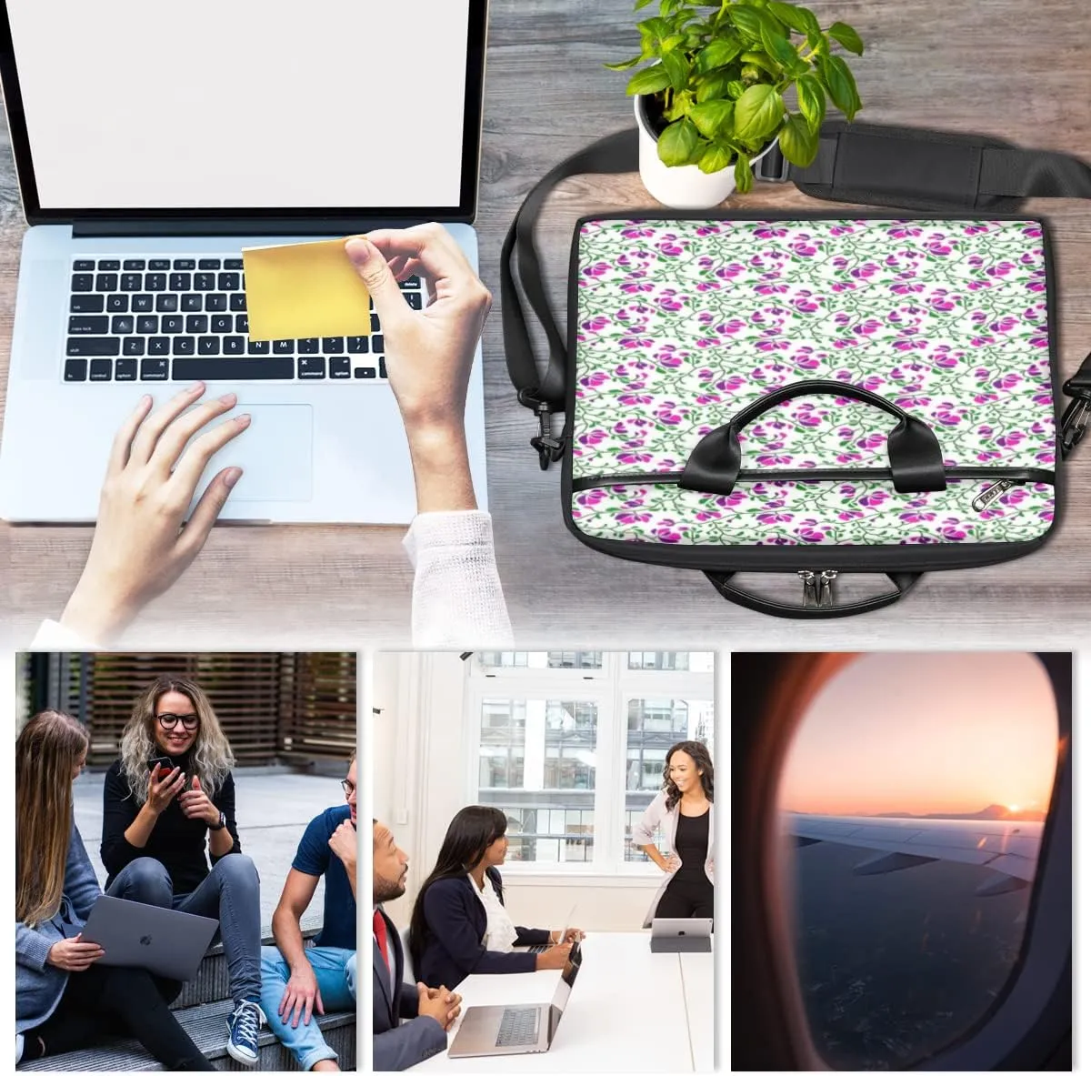 Light Blue Floral Flower Laptop Shoulder Messenger Bag Waterproof Laptop Briefcase with Handle and Padded Strap Case Sleeve