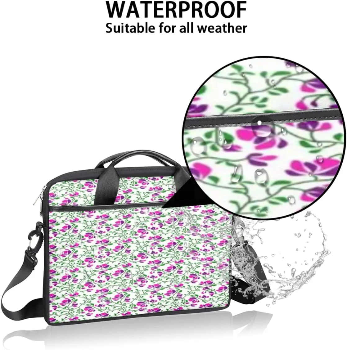 Light Blue Floral Flower Laptop Shoulder Messenger Bag Waterproof Laptop Briefcase with Handle and Padded Strap Case Sleeve