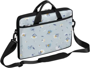 Light Blue Floral Flower Laptop Shoulder Messenger Bag Waterproof Laptop Briefcase with Handle and Padded Strap Case Sleeve