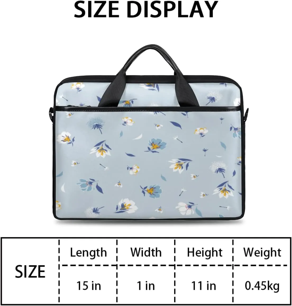 Light Blue Floral Flower Laptop Shoulder Messenger Bag Waterproof Laptop Briefcase with Handle and Padded Strap Case Sleeve
