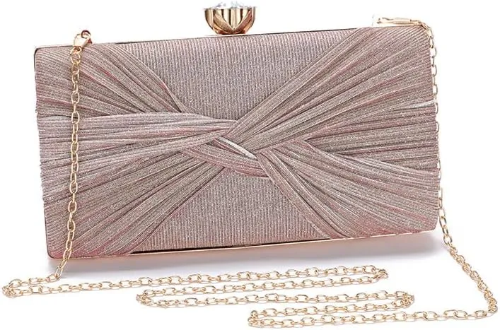 Light Pink Pink Clutch Purses for Women Elegant Sparkle Purse with Metal Chain Crossbody Evening Clutch for Wedding