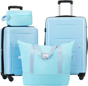 Lightweight 2 Piece Luggage Set with Expandable Design, Spinner Wheels, and Accessory Bags, Light Blue