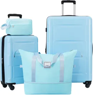 Lightweight 2 Piece Luggage Set with Expandable Spinner Wheels, Stylish ABS Suitcase for Easy Travel in Light Blue