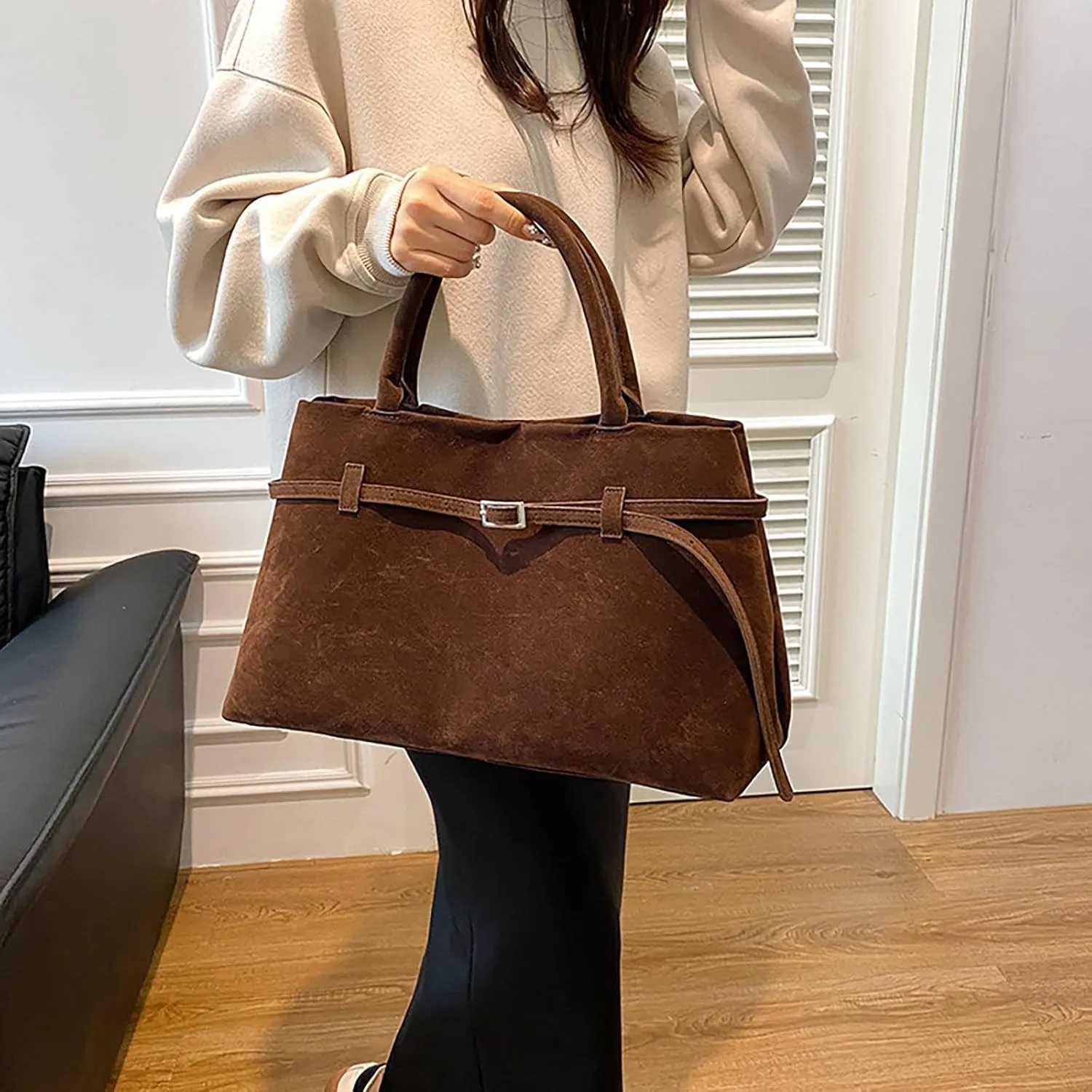 Lightweight 3 Compartment Faux Leather Medium Hobo Bag Hobo Bag, Women's Mini Handbag with Zip Closure and Woven Design