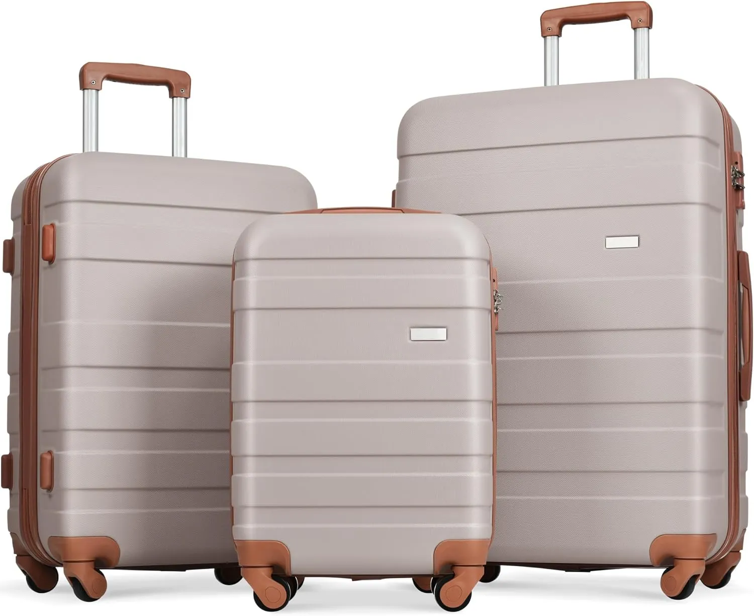 Lightweight and Durable Hardshell Luggage Set, 3-Piece Spinner Suitcases for Travel, 20'' 24'' 28'', Light Brown